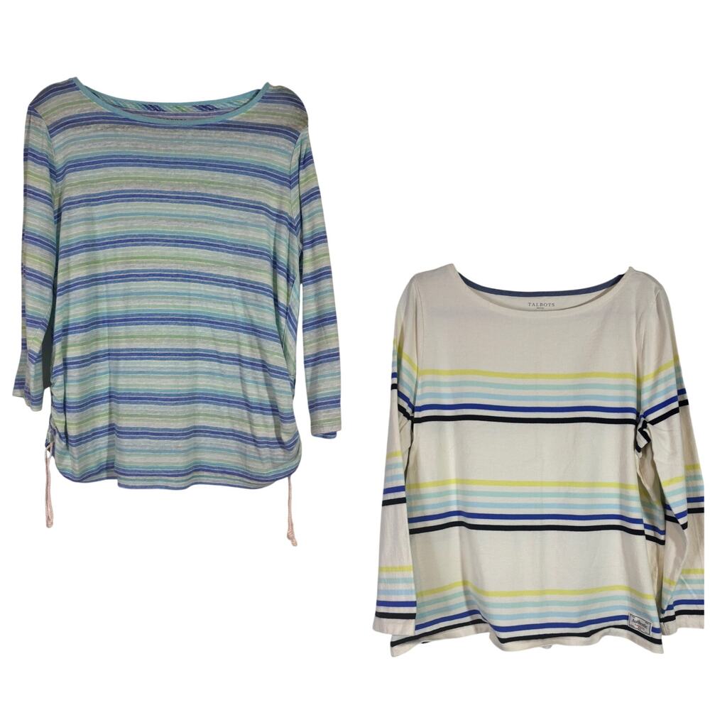 Talbots Set of 2 Size XLp Petite Bateau Boat Neck Beach Coastal Vacation Tops